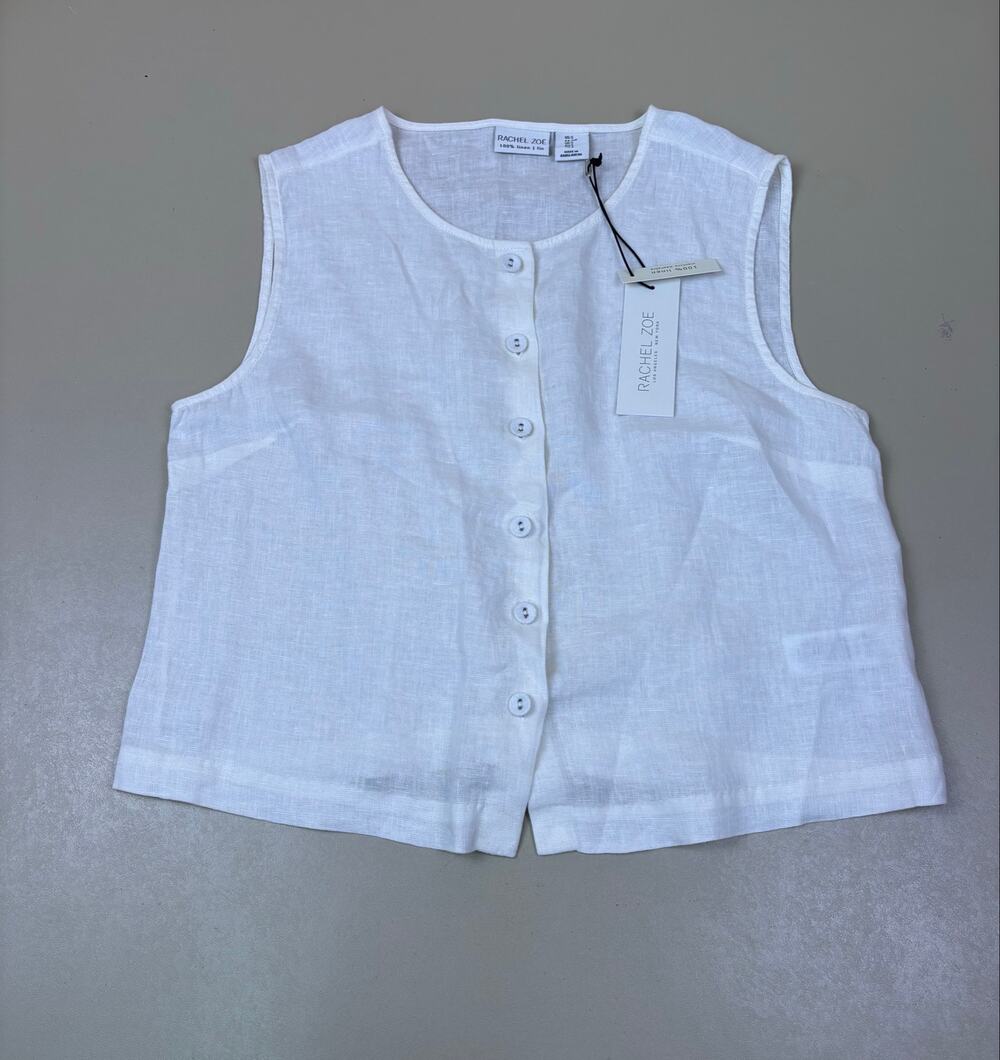 Rachel Zoe Women’s Small White 100% Linen Sleeveless Button Front Top NWT